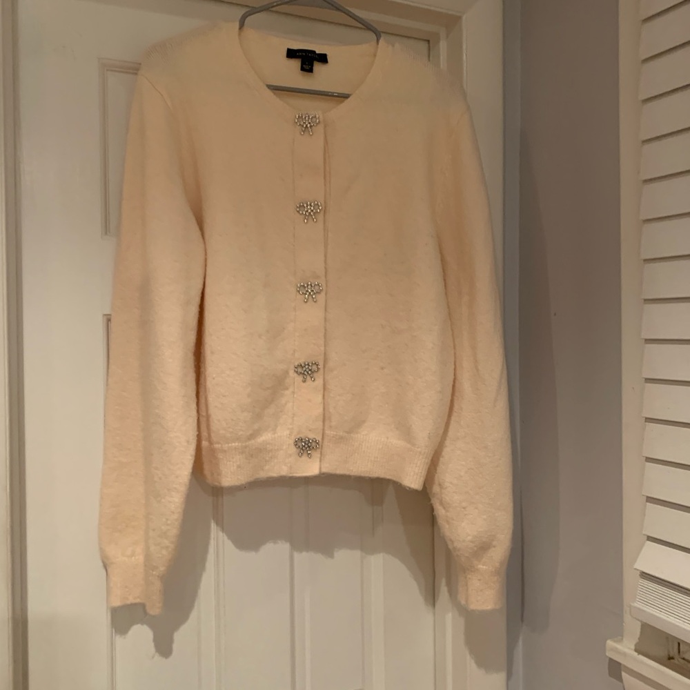 Ann Taylor Cream Cardigan with Decorative Buttons